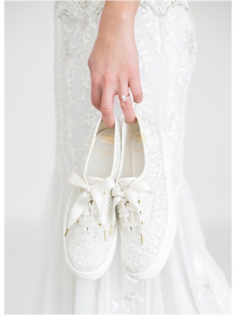 KEDS X KATE SPADE White Silver Glitter Platform Ribbon Wedding Party Sneaker 8.5